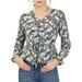 Allegra K Women's V Neck Ruched Long Ruffle Sleeves Floral Printed Peplum Blouse Top