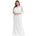 Ever-Pretty Women's Sweetheart Illusion Ruffle Sleeves Long Plus Size Wedding Dress 09312 White US14