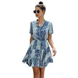 Women's Short Dresses Summer Plaid Print Mini Dress Short Sleeves Button Down High Waist A Lined Dress with Belt