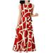 Spftem Fashion Casual Women O-Neck Sleeveless Long A-Line Printed Ladies Slim Dress