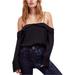 FREE PEOPLE Womens Black Button Down Long Sleeve Off Shoulder Top Size: M