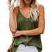 Ladies Button V Neck Blouse Top Sleeveless Summer Boho Tank Top Vest Womens Fashion Strappy Cami Shirts Army Green S(US 2-4)