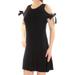 KENSIE Womens Black Cold Shoulder Short Sleeve Scoop Neck Above The Knee Shift Dress Size: XS