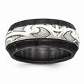 Edward Mirell Jewelry Collection Black Titanium and Sterling Silver Inlay Polished Scroll Ring by Roy Rose Jewelry ~ Size 13