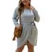 Womens Autumn Summer Plus Size Midi Dress With Belt Wrap Slit Hem Long Sleeve Lace Up Loose Plus Size Dress XL-4XL