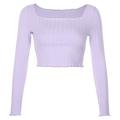 Frill Casual Long Sleeve Short Tops Ladies Fashion Chic Boat Neck Solid Cotton T Shirt Female Basic Skinny Tee Shirt Tops Autumn Sweet Sweater