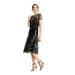 SLNY Womens Black Glitter Embellished Zippered Short Sleeve Jewel Neck Midi Fit + Flare Formal Dress Size 14