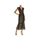 Rachel Zoe Womens Goldie Velvet Metallic Midi Dress