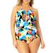 Anne Cole Signature Womens Plus Size Modern Blooms High-Neck One-Piece Style-21PO06485 Swimsuit