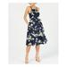 RACHEL ROY Womens Blue Floral Sleeveless Halter Below The Knee Fit + Flare Party Dress Size 4