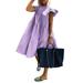VONDA Women's Maxi Dress Casual Short Sleeve Ruffle-Trim Crew Neck Cotton Loose Summer Dresses