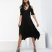 New Women Solid Midi Dress Cold Shoulder V-Neck Irregular Hem Casual Slim Summer Asymmetric Dress Black/Burgundy
