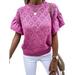 Summer Women Tops Love Heart Print Knit Hollow Out Top Summer Short Sleeve Tops Crew Neck Casual Beach T-Shirts Blouse TunicÂ