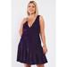 Plus Size Purple Velvet Deep Plunge V-neck Swing Bottom Mini Dress