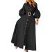 VONDA Women Plus Size Lapel Button Down Puff Sleeve Maxi Shirt Dress