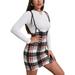 Women's Suspender Skirts Dresses Plaid Split Hem High Waist Overall Mini Dress