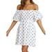 Womens Summer Polka Dot Off Shoulder Mini Dress Fashion Casual Loose Sundress