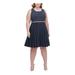 TOMMY HILFIGER Womens Navy Striped Sleeveless Scoop Neck Knee Length Fit + Flare Evening Dress Size 1X