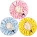 EIMELI 3 Pieces Kids Satin Bonnet Sleeping Cap for Natural Hair Teens Toddler Child Baby Adjustable Satin Cap for Night Sleeping Reversible Double Layer Yellow/Pink/Sky Blue