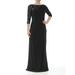 ELLEN TRACY Womens Black Sequined Lace 3/4 Sleeve Boat Neck Full-Length Evening Dress Size 4