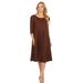 MOA COLLECTION Women's Solid Casual Basic Comfy 3/4 Sleeve Loose Fit A-line Midi Dress/Made in USA