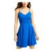 B DARLIN Womens Blue Zippered Spaghetti Strap V Neck Short Fit + Flare Party Dress Size 5\6