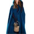 Womens Hooded Cloak Wool Cape Casual Warm Hook Button Winter Outwear Coat