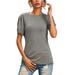 Sexy Dance S-XL Womens Summer Solid T Shirts Casual Beach Tee Blouse Short Sleeve Twisted Classic Fit Swim Beachwear Blouses Top Gray S(US 4-6)