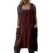 Avamo Womens Sleeveless Apron Casual Dress Casual Pinafore Working Apron Stuff Aprons with Pockets Wine Red XXXL(US 16-18)