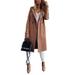 Women's Notched Lapel Winter Coat Classic Long Sleeve Single Breasted Overcoat Long Jacket with Pocket