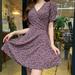 Cocloth Bohemia Dress Women V-neck Floral High Waist Lace-up Dresses Short Sleeve Dresses