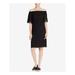 RALPH LAUREN Womens Black Eyelet Short Sleeve Off Shoulder Above The Knee Shift Cocktail Dress Size 12