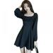 Elegant Pleated Women Dress Spring Summer Retro High Waist Square Collar Party Vestidos 2021 Female Black Mini Dresses Ð¿Ð»Ð°Ñ‚ÑŒÐµ