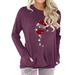 Women's Pocket Sweatshirt Red Wine Glass Christmas Hat Printed Round Neck Batwing Long Sleeve T-shirt