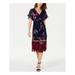 TAYLOR Womens Navy Ruffled Floral Short Sleeve V Neck Midi Dress Size 6P