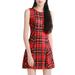 Unique Bargains Women's Round Neck Sleeveless Pullover Plaid A Line Mini Dress