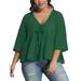 Avamo Women Summer Tops 3/4 Sleeve Plain Vintage T-Shirt Blouse Casual Loose Plus Size V Neck Ruffle Hem Tunic Blouse Tops Pullover