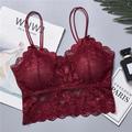 Women's Lace Underwear Wire Free Bra, Lady Padded Bralette, Lace Kiss Bralette, Sweetie Soft Bra, Lace Bra Floral Breathable Bralette,Wire Free Sheer Lace Sexy Bra,One Size Three Quarters Cup,Wine Red