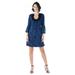 24/7 Comfort Apparel Women's Royal Blue Print Bell Sleeve Knee Length Dress