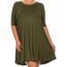 BNY Corner Women Plus Size Solid Short Sleeve Pleat Relax Casual Knit Dress USA Olive XL (D3930 SD) BNY Corner