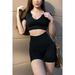 Women's Textured 2 Piece Outfit Summer Sexy Crop Tank Top High Waist Shorts Sets Active Workout Tracksuits