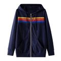 Bescita Women Original Rainbow Stripe Long Sleeve Sweatshirt Zipper Pocket Coat Jacket