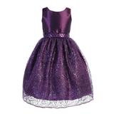 Blossom Girls Purple Taffeta Corded Netting Junior Bridesmaid Dress