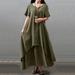 New Fashion Women Casual Loose Dress Solid Color Short Sleeve Boho Summer Long Maxi Dress