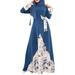 Women's Floral Printed Muslim Bow Knot Long Sleeve Casual Maxi Dress
