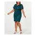 CONNECTED APPAREL Womens Green Ruffled Glitter Short Sleeve V Neck Above The Knee Body Con Cocktail Dress Size 22W