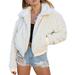 Women's Coats Faux Warm Lapel Jacket Coat Zip Up Long Sleeve Short Fashion Outerwear