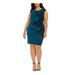JESSICA HOWARD Womens Teal Embroidered Floral Sleeveless Jewel Neck Above The Knee Sheath Cocktail Dress Size 22W
