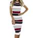 Women Dress Red Striped Skinny Pencil Dress Sexy Sheath Striped Beach Dress O-Neck Elegant Party Short sleeve Plus Size