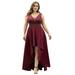 Ever-Pretty Women's Double V-Neck Sleeveless High Low Plus Size Wedding Guest Dress 08772 Burgundy US16